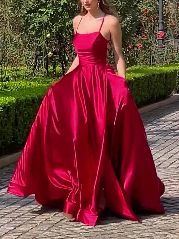 Red Halter Back Strappy Evening Dress