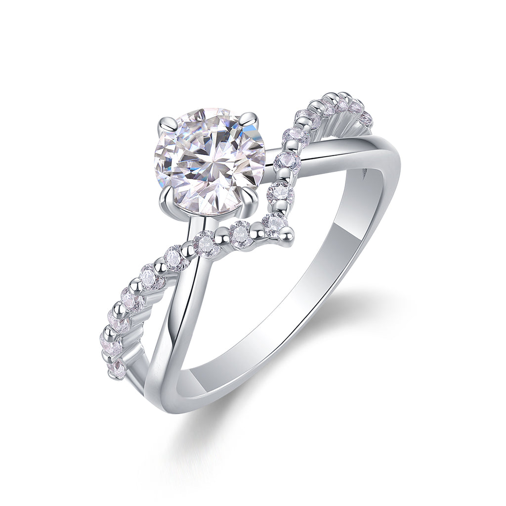 The Crown Of Love - Set With 1-carat Top-quality Moissanite S925 Silver And Platinum-plated Diamond Wedding Ring. The Ring Can Be Inspected With A Diamond Pen