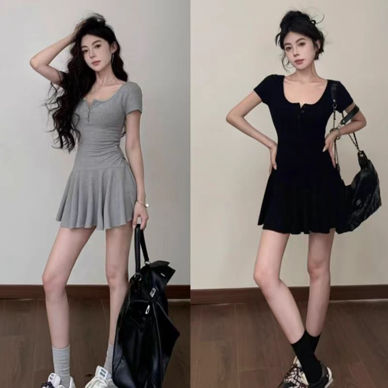 U-neck Short-sleeve Dress For Women