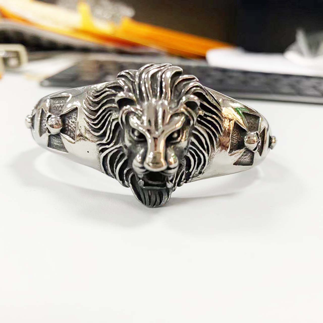 Personalized Stainless Steel Men's Lion Head Punk-Style Biker Bracelet
