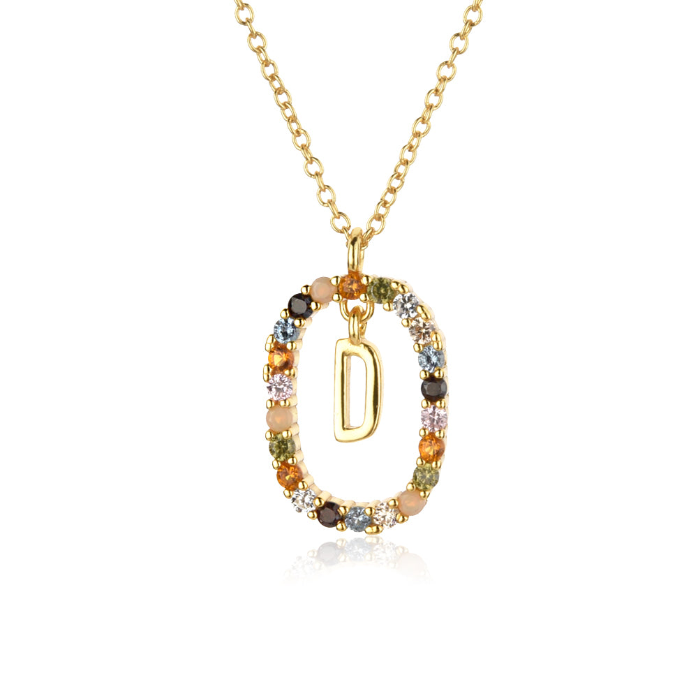 Colorful Rainbow Semi-precious Stone Crystal Clavicle Chain With Zirconium Letters