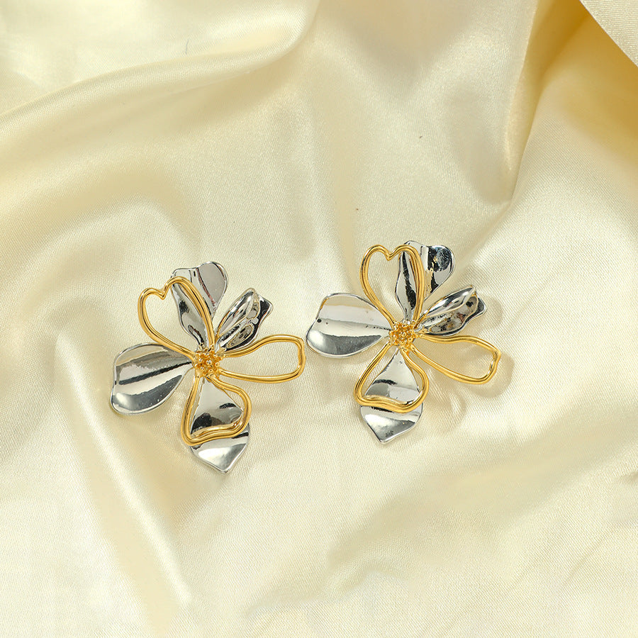 European And American Copper Plating 18K Gold Vintage Flower Earrings For Women