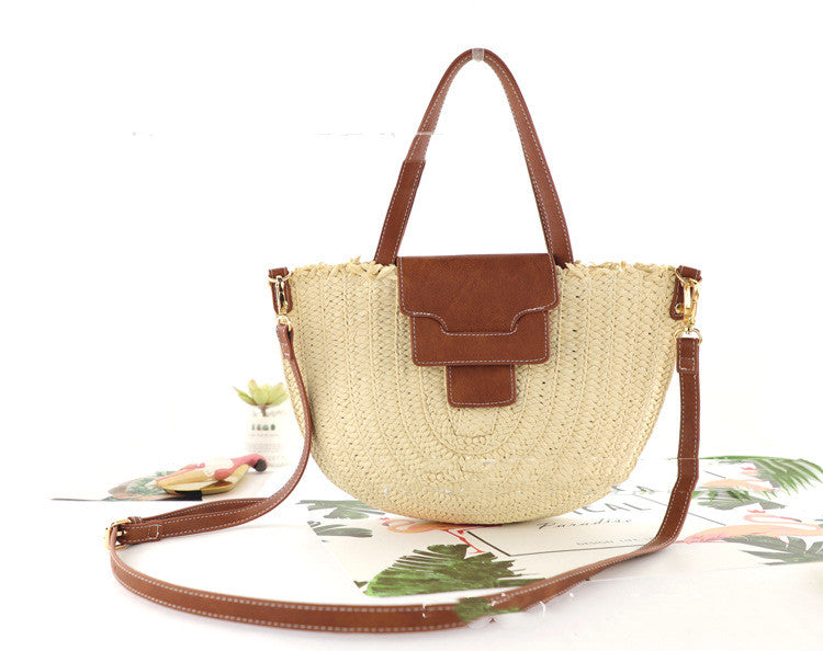 New Semicircle Paper Defense Straw Woven Bag Retro Cover Woven One-Shoulder Female Beach
