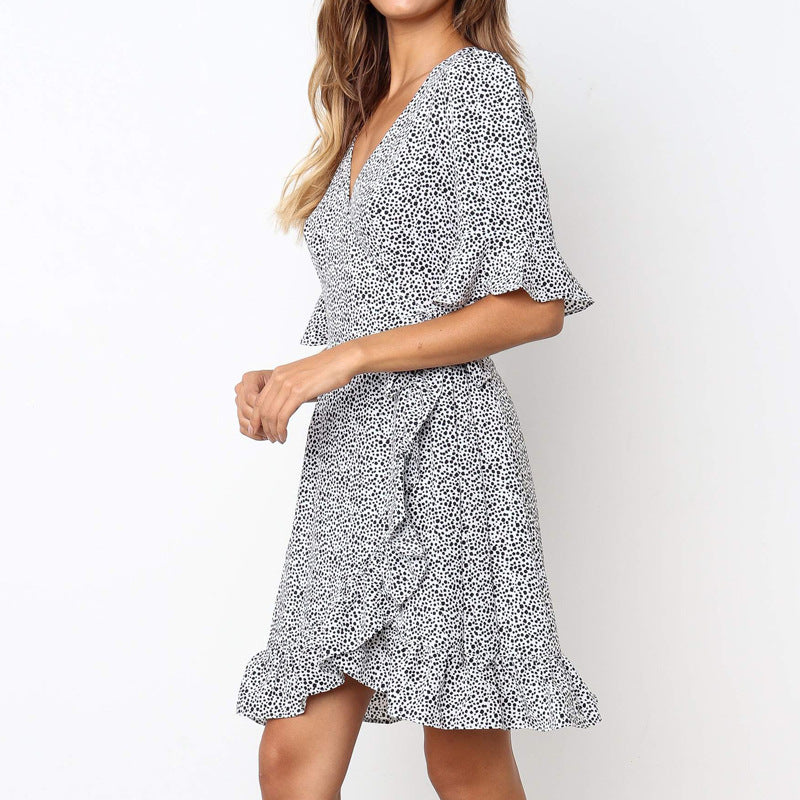 V-neck Floral Print Short Sleeve Women Dress