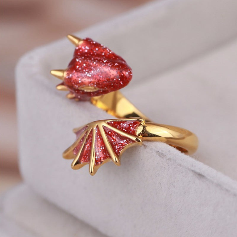 Enamel Glaze Glaze Highlights Black Knight Dragon Triceratops Open Girls Ring