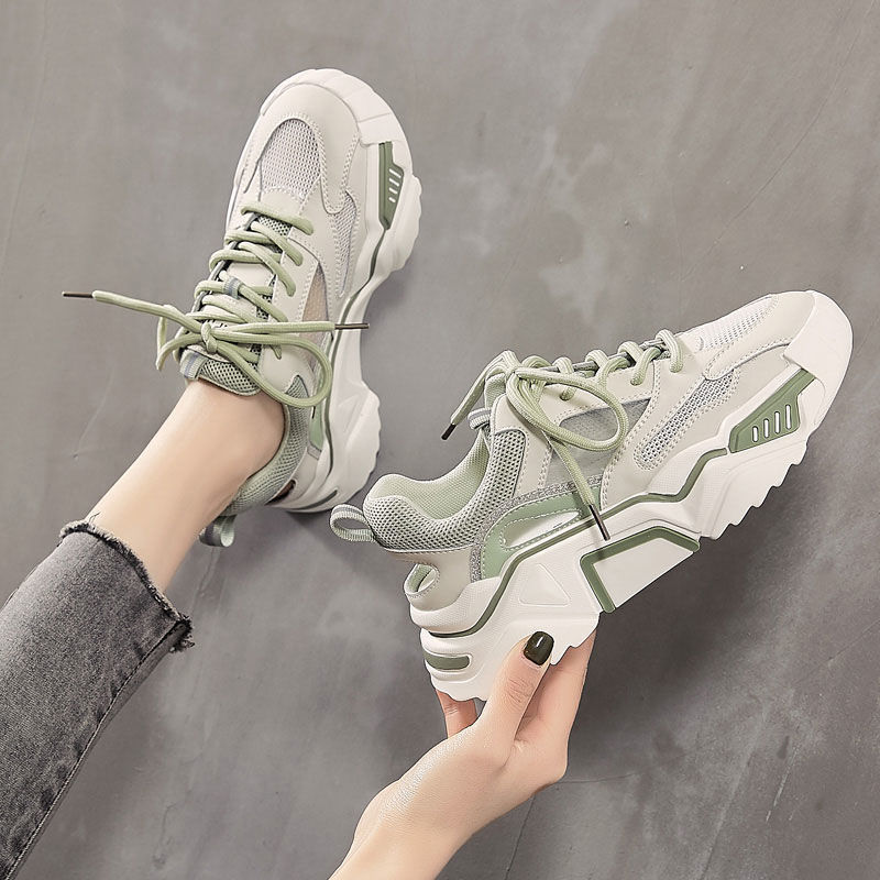 Spring Women's Mesh Breathable Comfortable Sneakers Thick-soled Lace-up Increased Dad Shoes Casual Vulcanized Shoes Women
