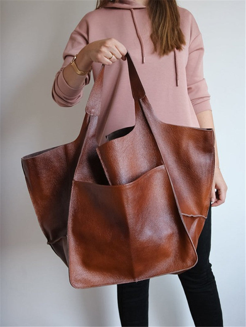 Simple Large Bag Soft Leather Large Capacity One-shoulder Portable Tote Bag