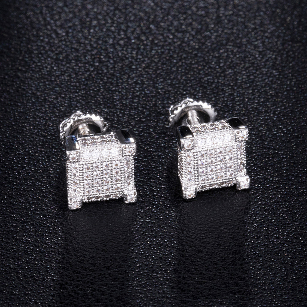 Hip-hop Earrings Copper Micro-inlaid Zircon Square Earrings