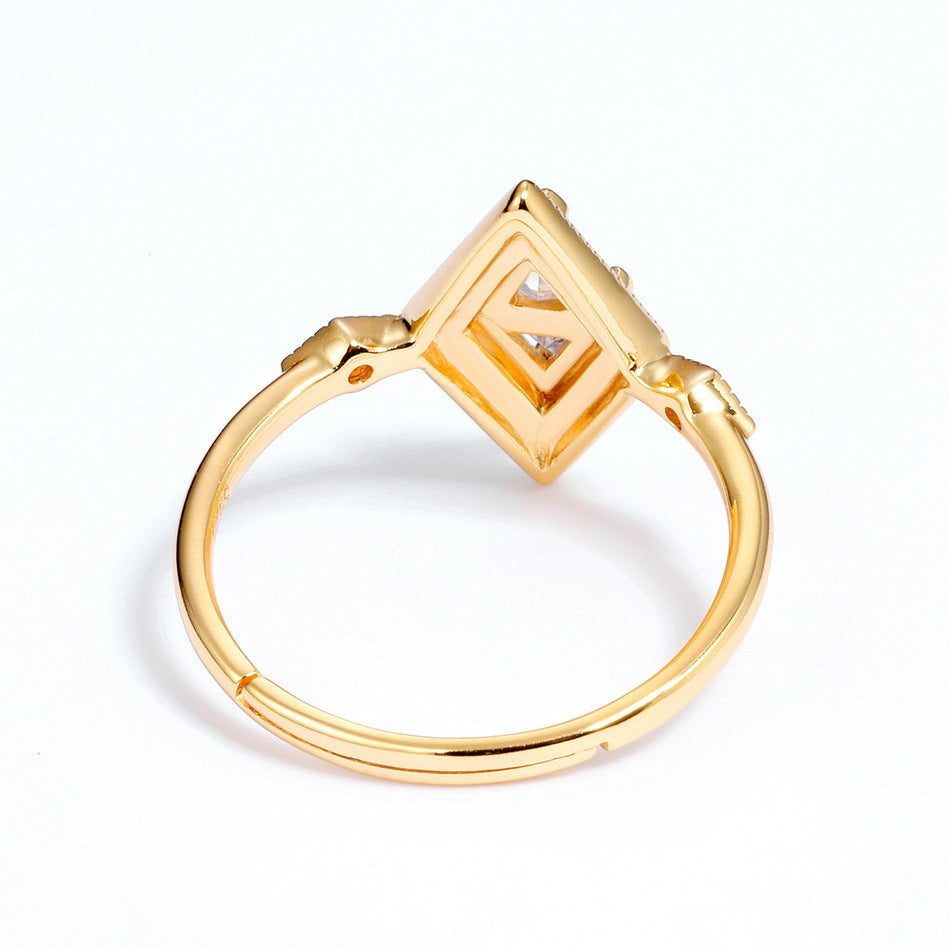 Oil-Drop White Zirconium Diamond Geometric Ring