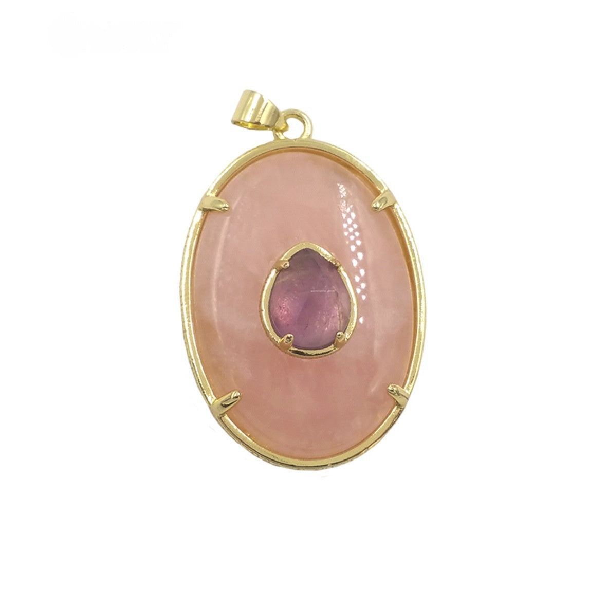 18k Gold-Plated Oval Rose Quartz Chalcedony Pendant