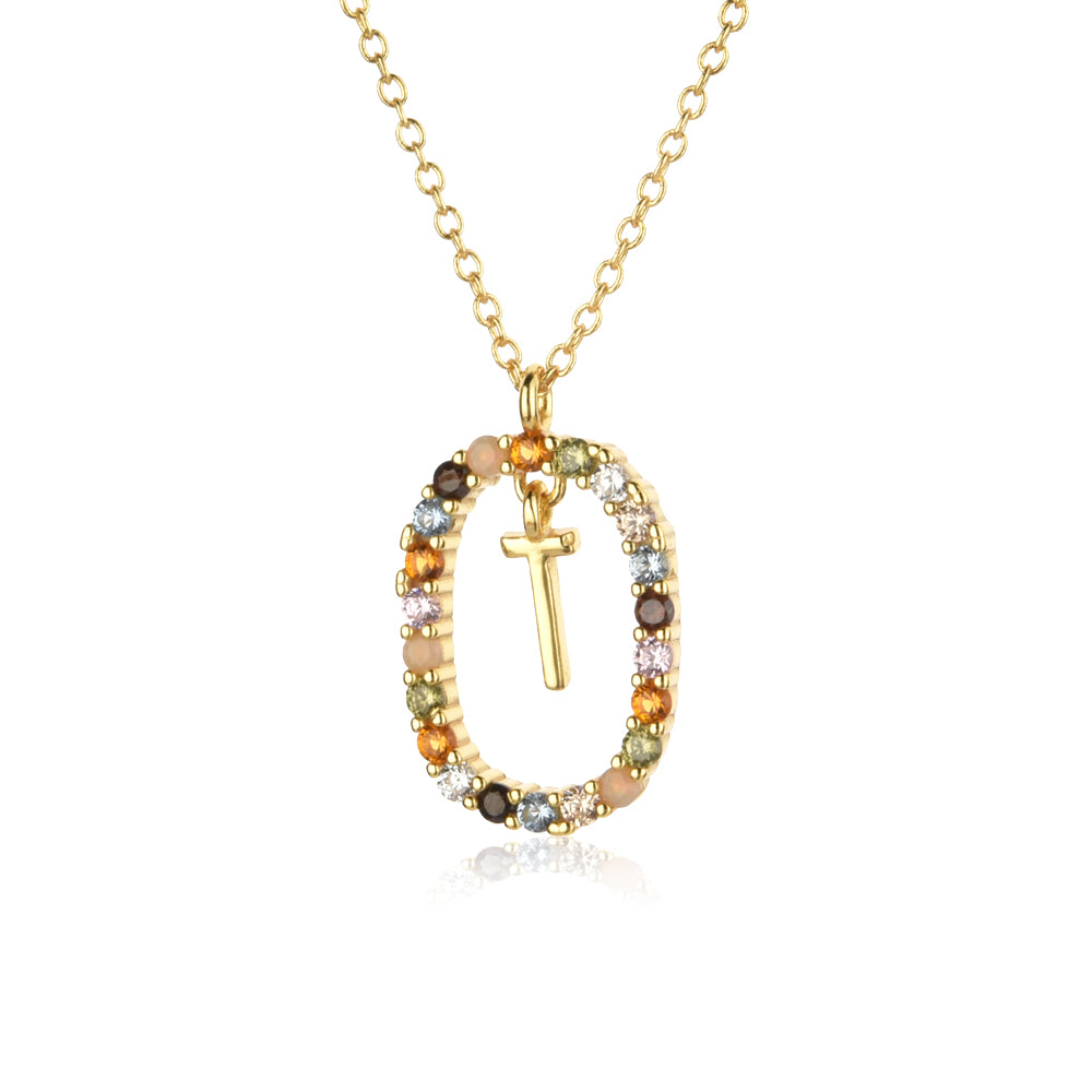 Colorful Rainbow Semi-precious Stone Crystal Clavicle Chain With Zirconium Letters