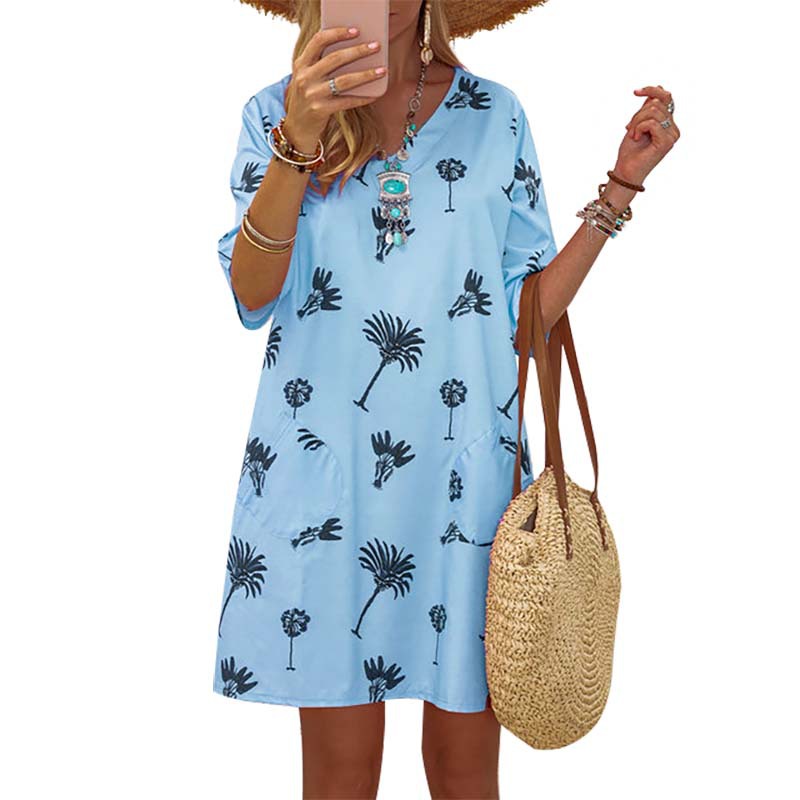 Short Sleeve Fashion Digital Printing Loose Dress Long Dress Women