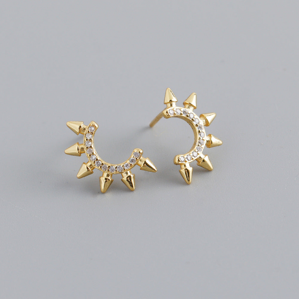 Punk Pointed Tapered S925 Sterling Silver Diamond Fashion Personality Earrings
