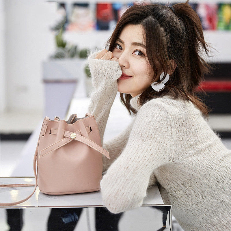 Korean Style Solid Color Bucket Bag Spring Ladies Shoulder Bag