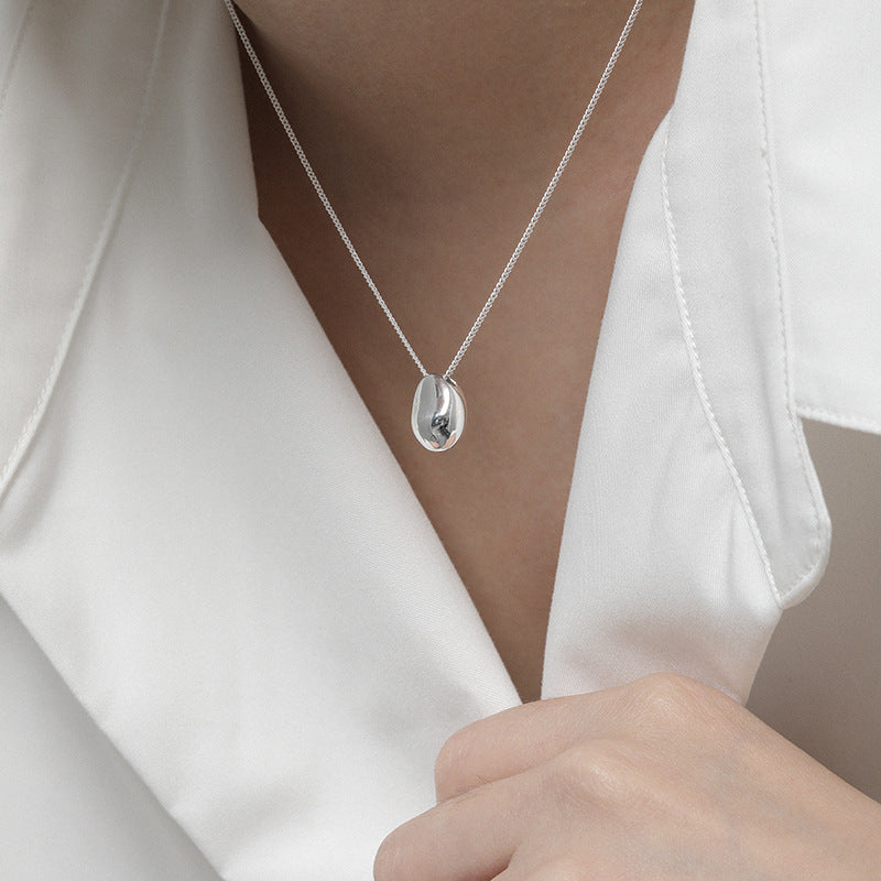 Geometric Ellipse Glossy Three-dimensional Egg-shaped S925 Sterling Silver Pendant For Women