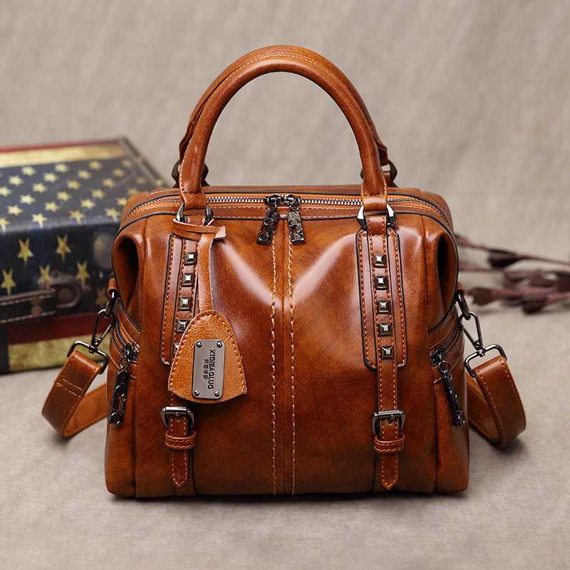 Oil wax retro portable oblique fashion female bag