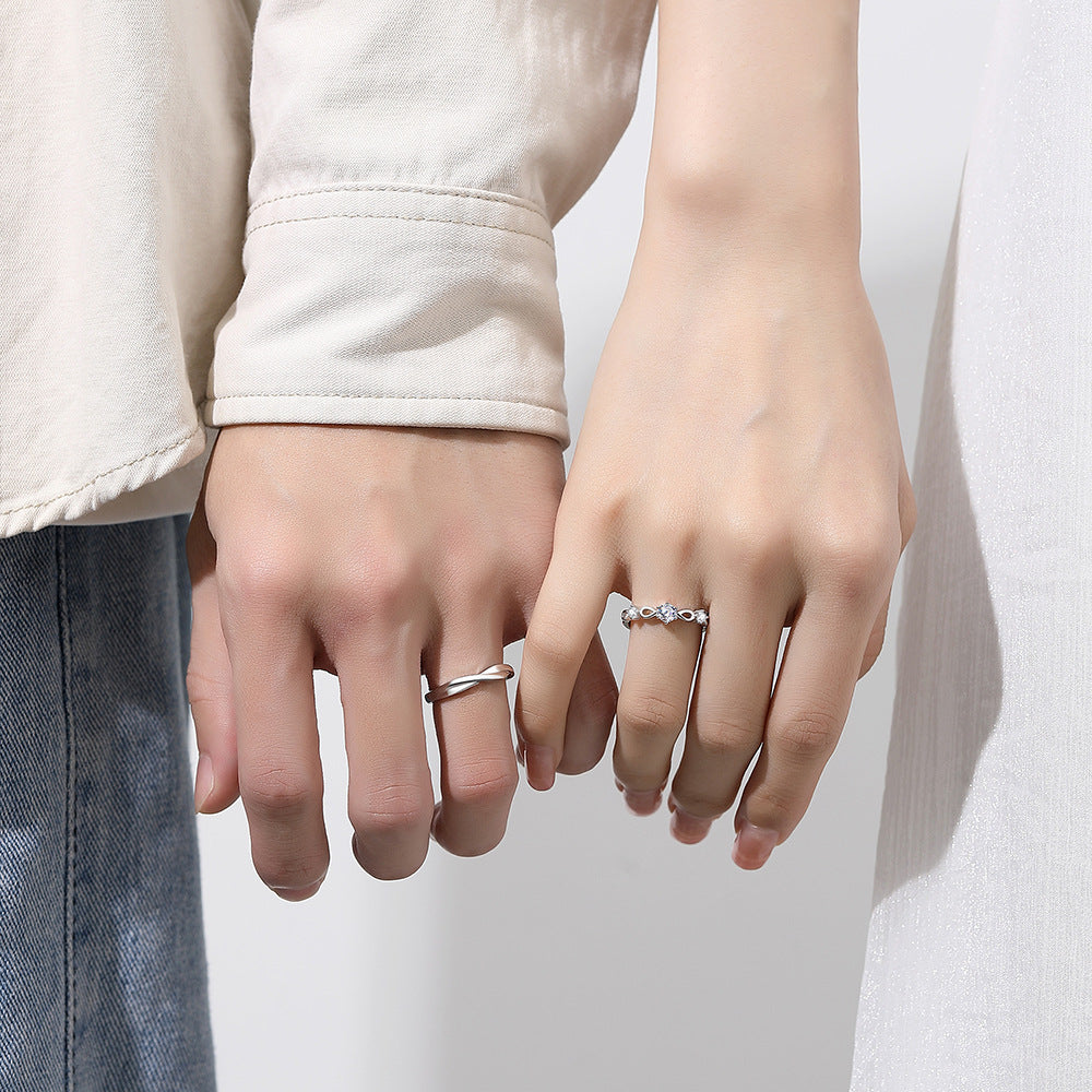 S925 Sterling Silver Green Silk Ring Couple Ring