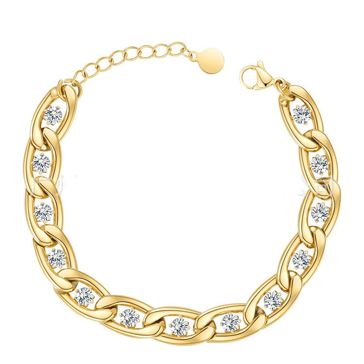 Titanium Steel Rhinestones Metal Texture Bracelet