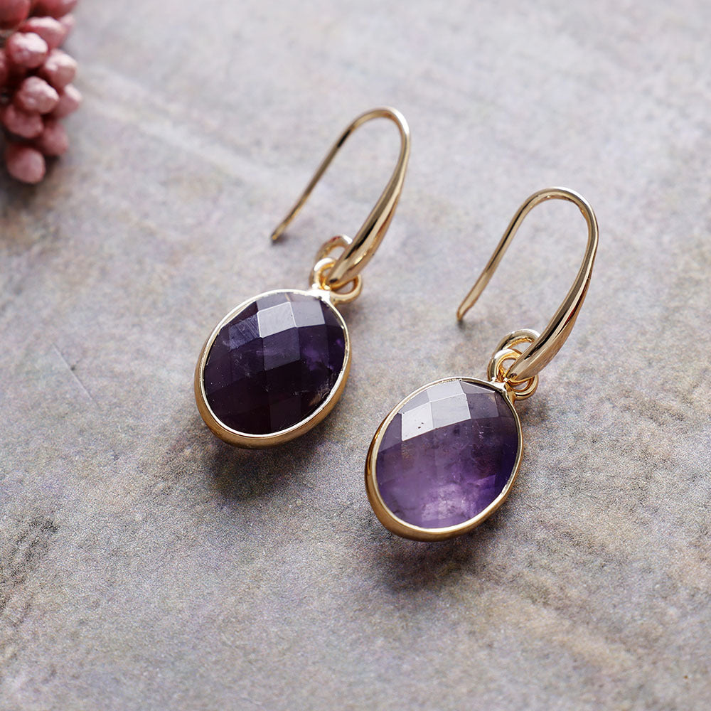 Natural Stone Crystal Geometric Eardrops Ear Hooks Earrings