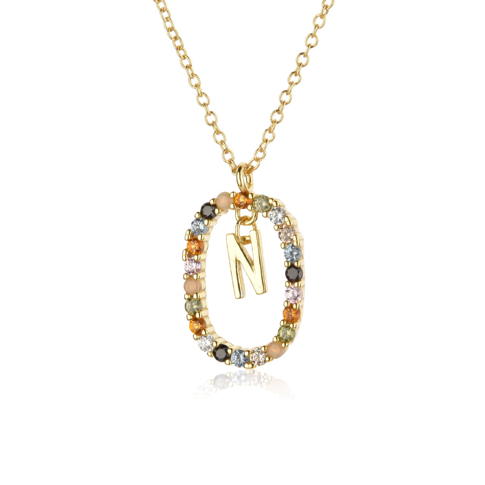 Colorful Rainbow Semi-precious Stone Crystal Clavicle Chain With Zirconium Letters