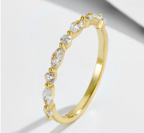 S925 Sterling Silver Super Shiny Ice Flower Cut Zircon Ring Suit