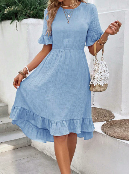 European And American Women's Clothing New Tied Lotus Leaf Short Sleeve Fashion Dress Women