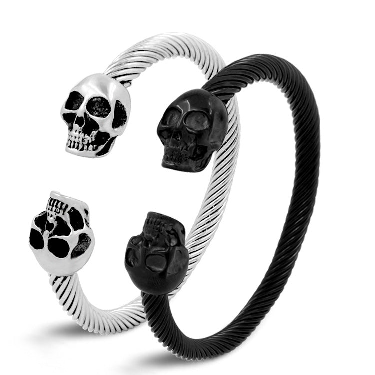 Skull Head Titanium Steel Bracelet Retro Steel Wire Rope Bracelet With Accessories