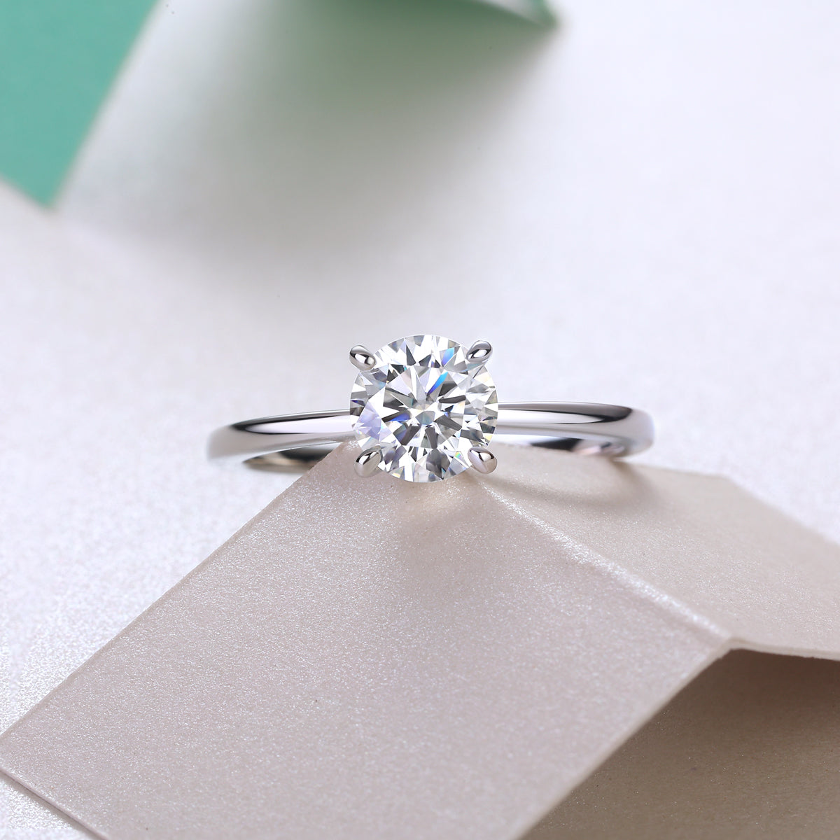 Oath - Set With 1-2 Carat Top-quality Moissanite S925 Silver And Platinum-plated Diamond Wedding Ring. The Ring Can Be Tested With A Diamond Pen. Gold Rose Gold