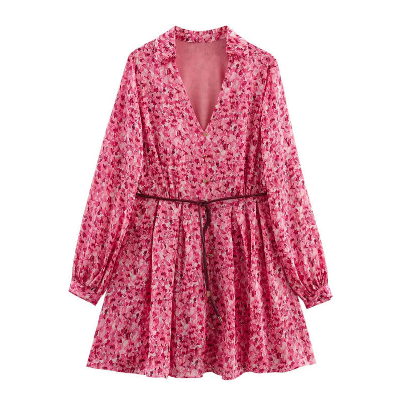 Fashionable Loose Floral Print Short Dress For Women