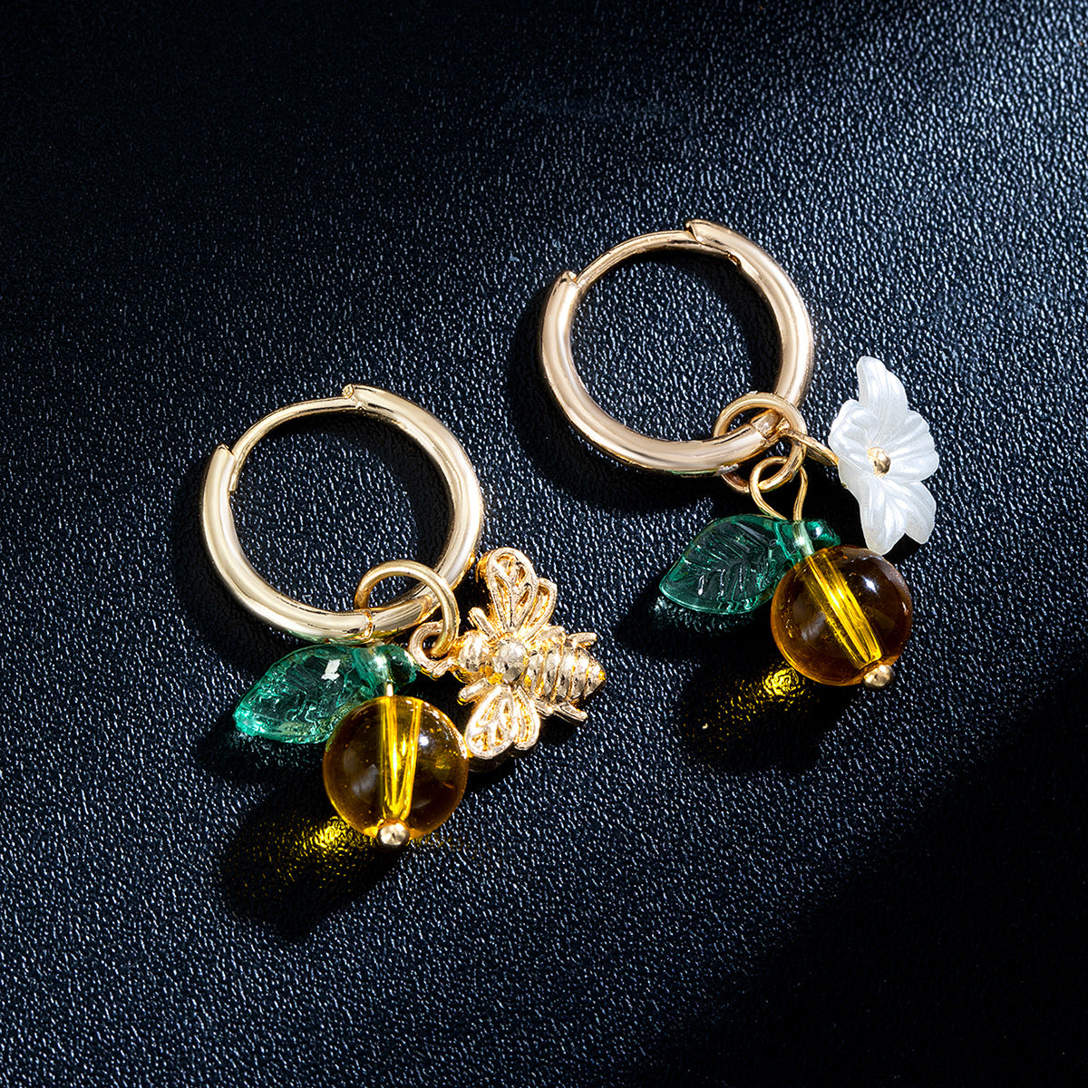 Sweet Alloy Bee Glass Leaf Flower Pendant Women's Ear Cuffs