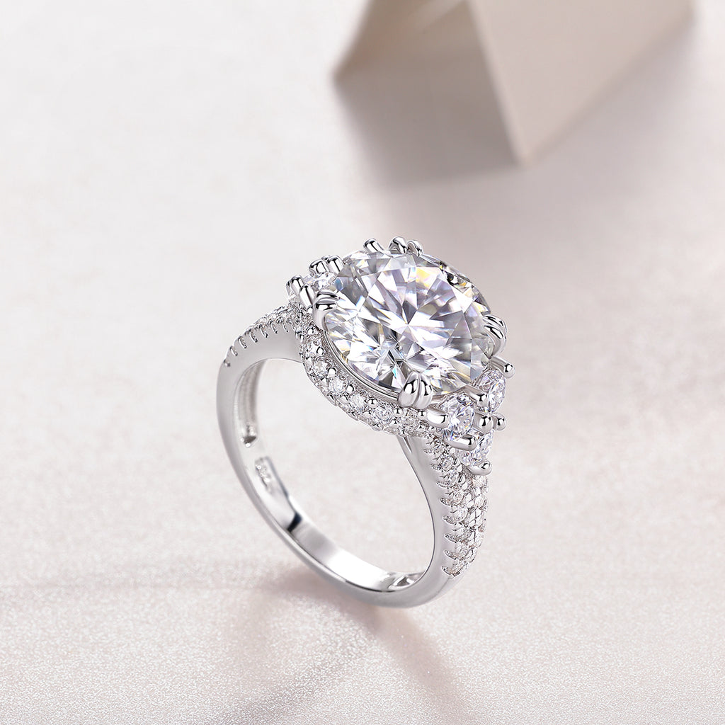 Dance Youth - A 5-carat S925 Silver Diamond Wedding Ring Set With Top-quality Moissanite And Platinum Plating. The Ring Can Be Inspected With A Diamond Pen