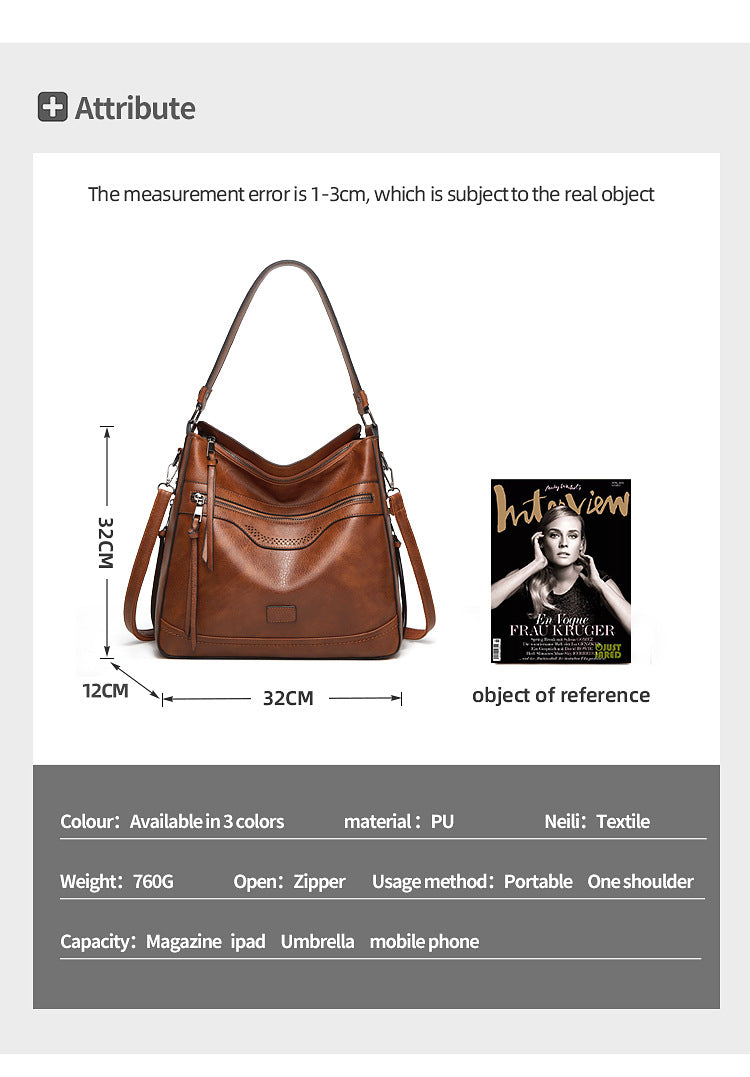 Soft Leather Women's Tote Vintage Multi-pocket Shoulder Bag
