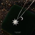 S925 Sterling Silver Eight Awn Star Moon Tooth Opal Stone Necklace