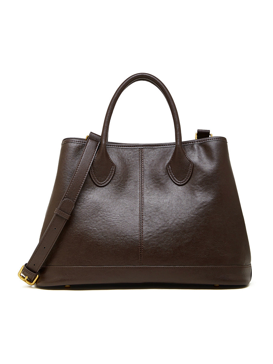 Simple High-Capacity Top-Grain Leather ToteCrossbody Bag For Women