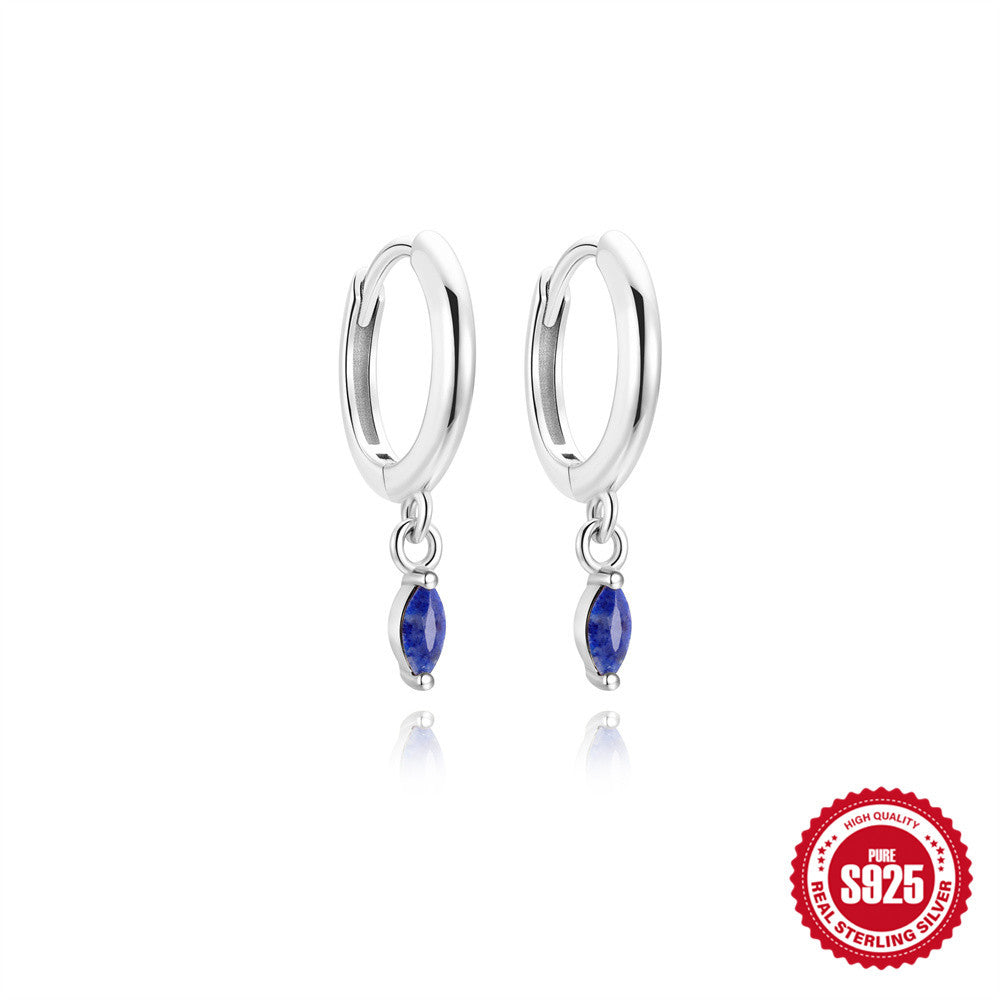 S925 Sterling Silver Natural Stone Agate Lapis Lazuli Temperament Earrings