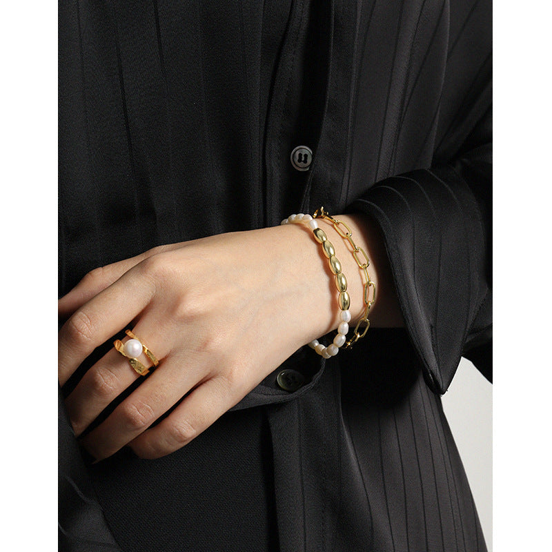 Pearl Rice Spliced S925 Sterling Silver Bracelet Female