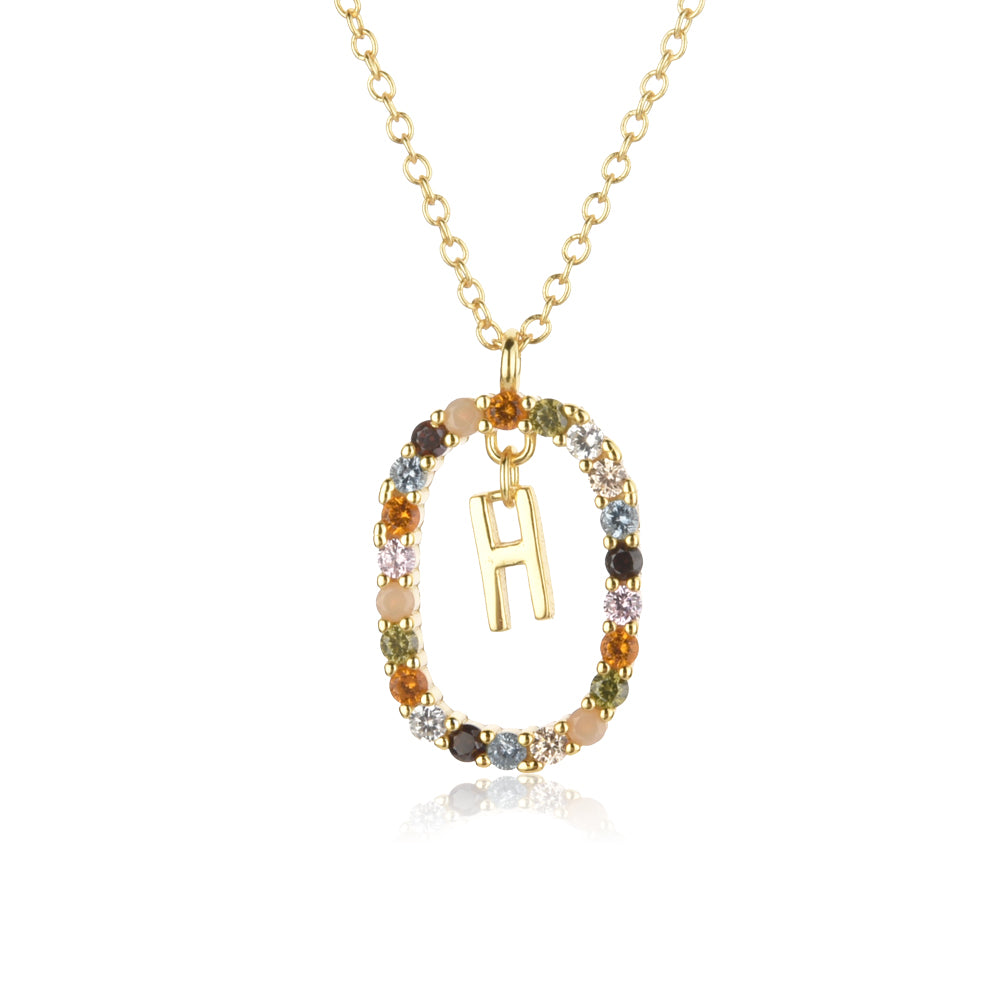 Colorful Rainbow Semi-precious Stone Crystal Clavicle Chain With Zirconium Letters