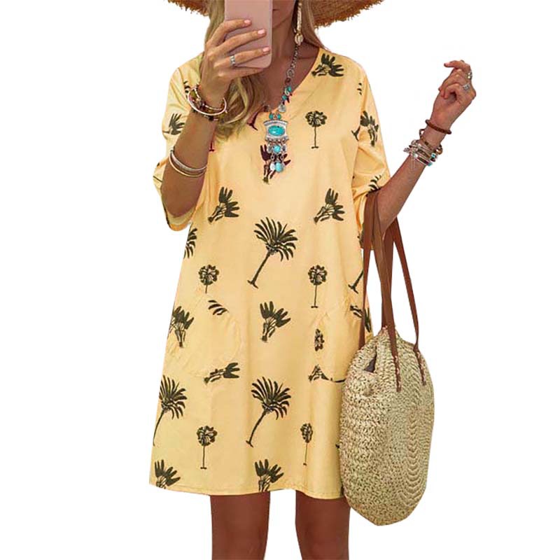 Short Sleeve Fashion Digital Printing Loose Dress Long Dress Women