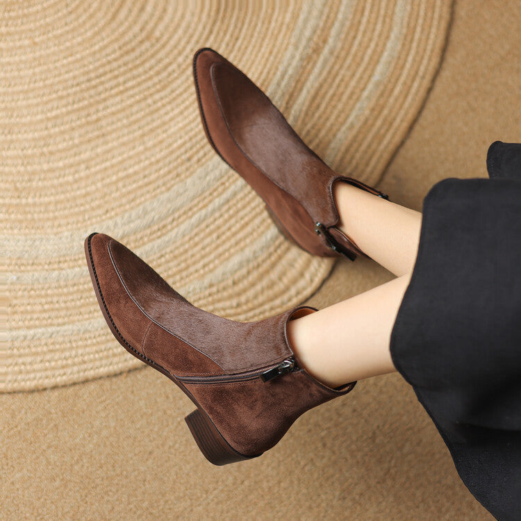 French High-end Suede Short Boots For Women, Autumn And Winter, Lined With Fleece, Genuine Leather