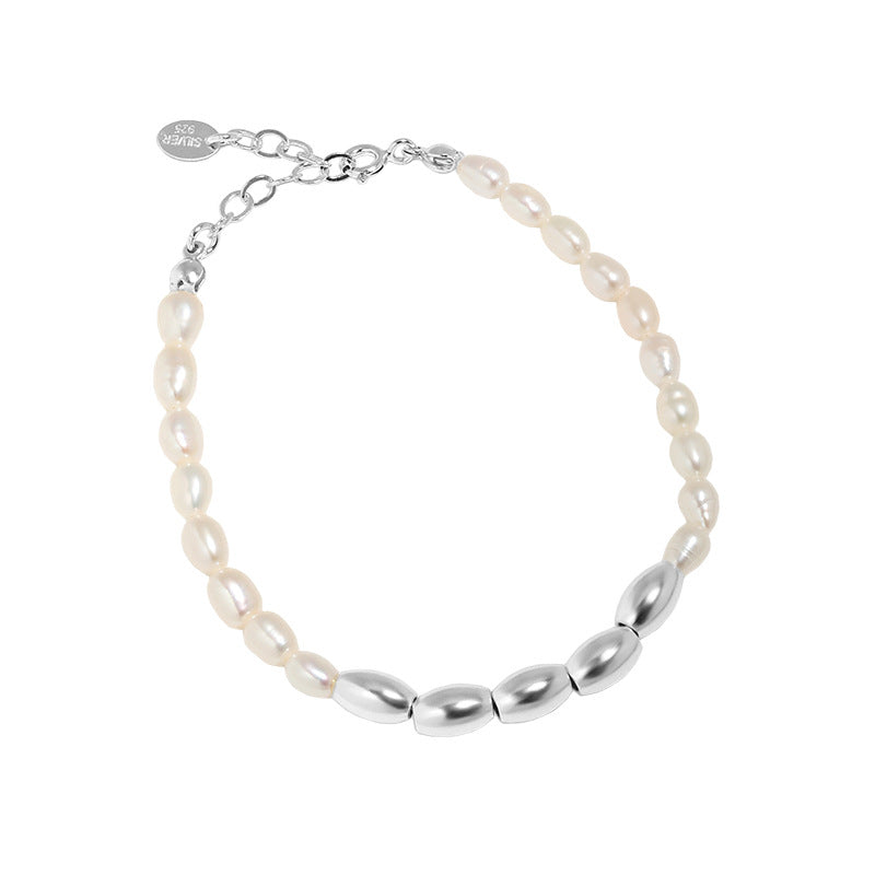 Pearl Rice Spliced S925 Sterling Silver Bracelet Female