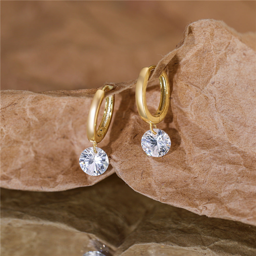 S925 Sterling Silver Simple Single Rhinestone Earrings Female