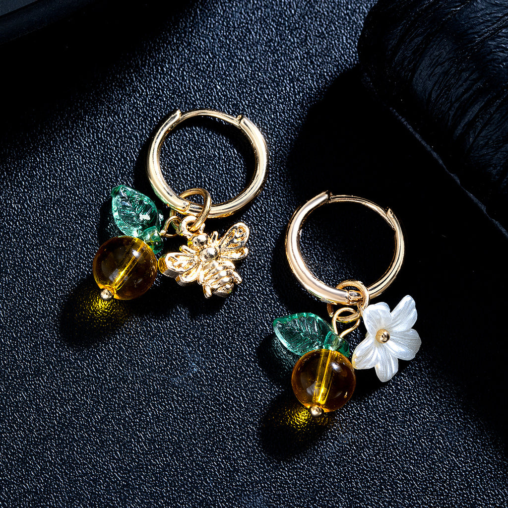 Sweet Alloy Bee Glass Leaf Flower Pendant Women's Ear Cuffs