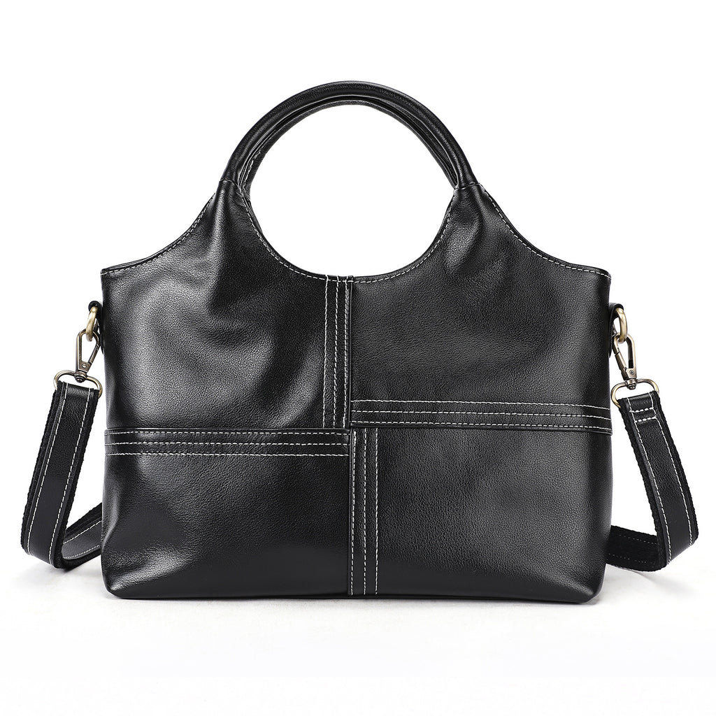 First Layer Cowhide Handbag Women's Real Leather Stitching Large-capacity Crossbody Bag