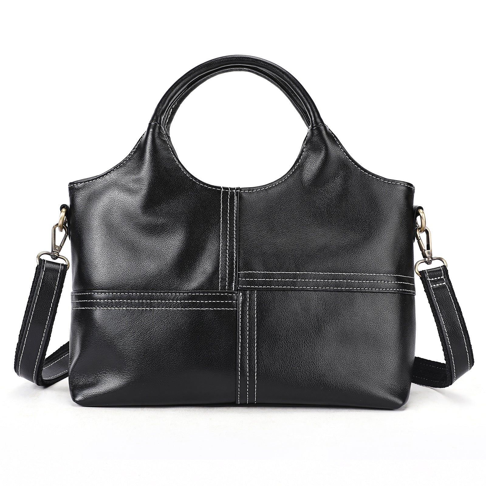 First Layer Cowhide Handbag Women's Real Leather Stitching Large-capacity Crossbody Bag