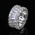 Hip Hop Bar Zircon Ring Copper Inlaid Three Row Baguette Diamond Tennis Chain Women's