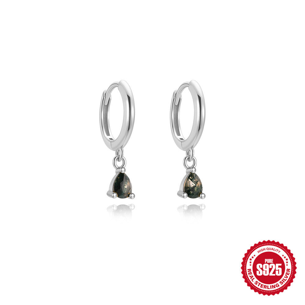 S925 Sterling Silver Natural Stone Agate Lapis Lazuli Temperament Earrings