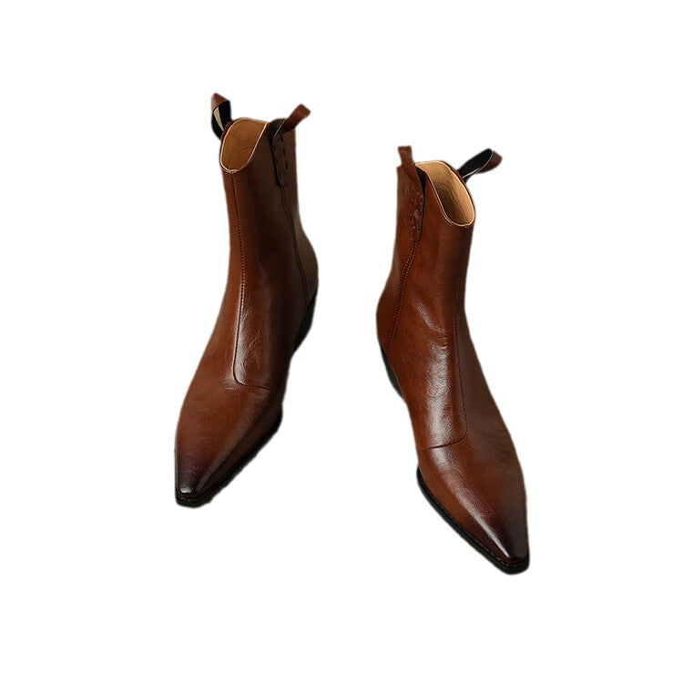 Autumn And Winter New Short Boots Women Pointed Toe Handsome British Style Martin Boots Solid Color