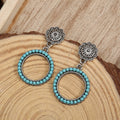 Ethnic Geometric Round Turquoise Earrings