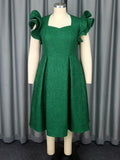 Lotus Leaf Three-dimensional Sleeves A- Hem Slimming Evening Dress