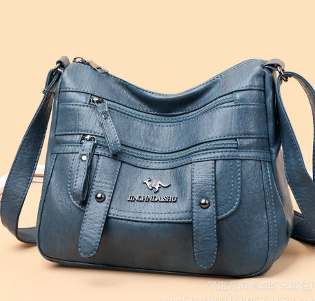 Genuine Leather Soft Multilayer Fashion Large Capacity Simple Shoulder Crossbody Bag
